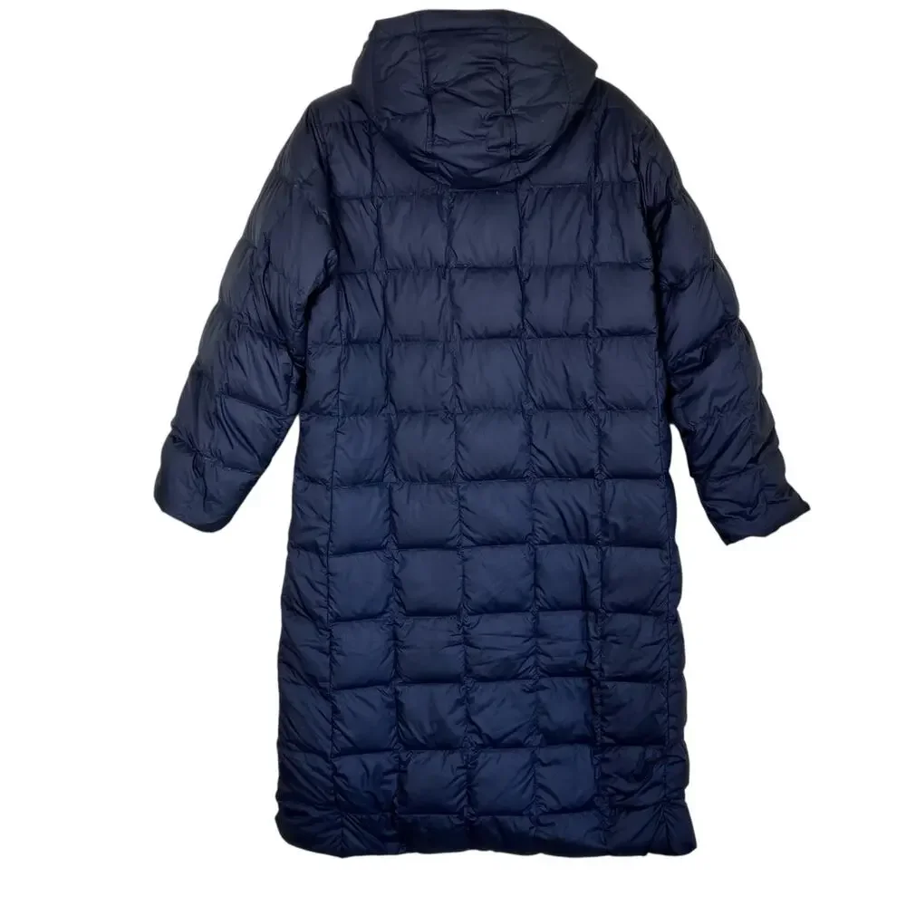 Land's End Sz M Quilted Down Full-length Jacket Black Puffer Winter Coat Hooded - Picture 2 of 16